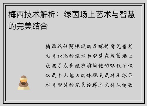 梅西技术解析：绿茵场上艺术与智慧的完美结合